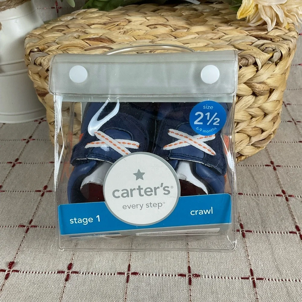 Carters Every Step Stage 1 Crawl Baby Boys Size 2.5 Sneakers Blue & Orange